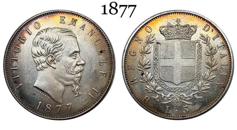 Italy 1877 5 Lire Victor Emmanuel II Silver Plated Replica Coin Commemorative Medal,Historical Collectible Art Craft For Enthusiasts