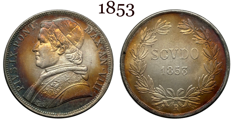 Italian States 1853 R Papal 1 Scudo Pius IX Silver Plated Replica Coin Commemorative Medal,Historical Collectible Art Craft For Enthusiasts