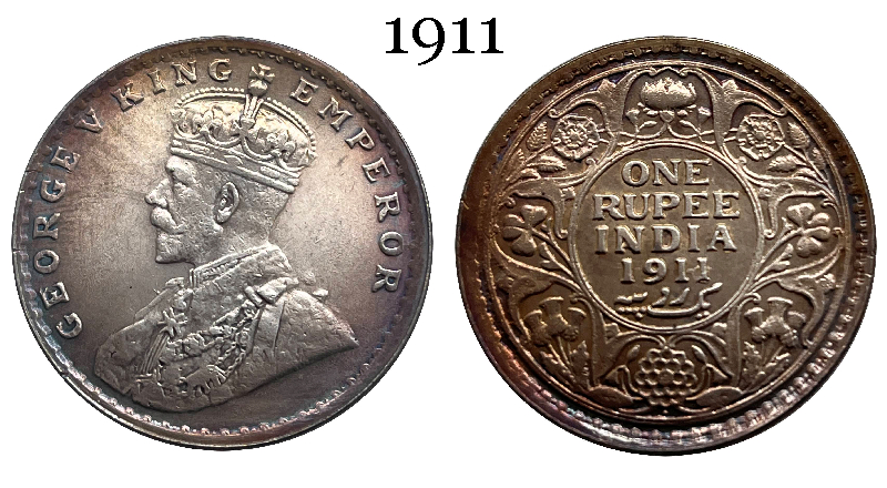 India British 1911 One 1 Rupee George V Brass Plated Silver Replica Coin Commemorative Medal,Historical Collectible Art Craft For Enthusiasts