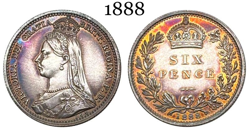 United Kingdom 1888 Six 6 Pence Victoria 2nd Portrait 2nd Reverse Great Britain Silver Plated Replica Coin Commemorative Medal,Historical Collectible Art Craft For Enthusiasts