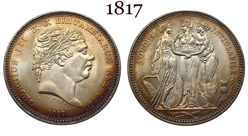 United Kingdom 1817 1 Crown George III Three Graces Pattern Silver Plated Replica Coin Commemorative Medal,Historical Collectible Art Craft For Enthusiasts