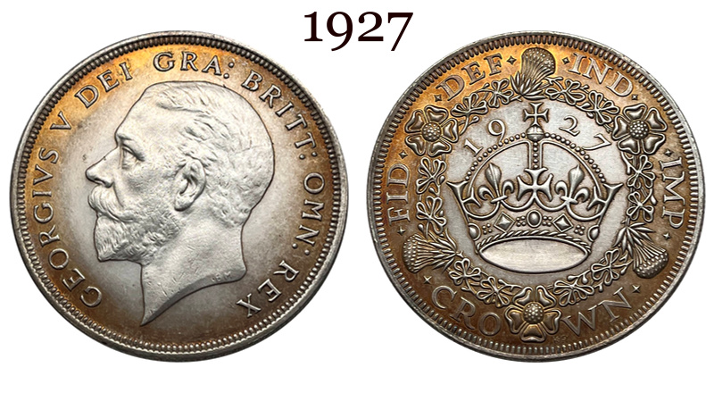 United Kingdom 1 Crown 1927 1928 1929 1930 1931 1932 1933 1934 1936 George V Wreath Crown Great Britain Silver Plated  Replica Coin Commemorative Medal,Historical Collectible Art Craft For Enthusiasts