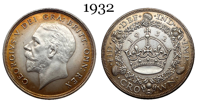 United Kingdom 1 Crown 1927 1928 1929 1930 1931 1932 1933 1934 1936 George V Wreath Crown Great Britain Silver Plated  Replica Coin Commemorative Medal,Historical Collectible Art Craft For Enthusiasts