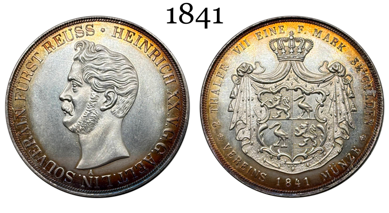 German States Reuss Obergreiz 2 Thaler 3 1/2 Gulden Heinrich XX 1841 A Silver Plated Replica Coin Commemorative Medal,Historical Collectible Art Craft For Enthusiasts