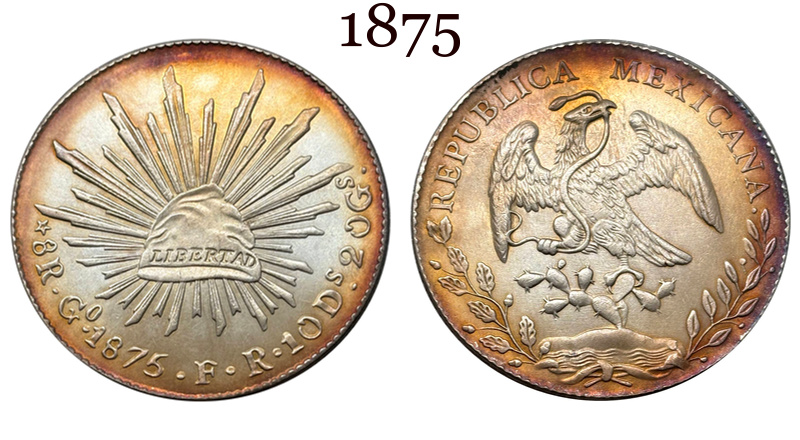 Mexico 1875 -1894 10 Pcs Selling 8 Reales Eagle With Snake Silver Plated Replica Coin Commemorative Medal,Historical Collectible Art Craft For Enthusiasts