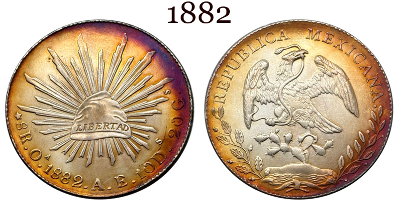 Mexico 1875 -1894 10 Pcs Selling 8 Reales Eagle With Snake Silver Plated Replica Coin Commemorative Medal,Historical Collectible Art Craft For Enthusiasts