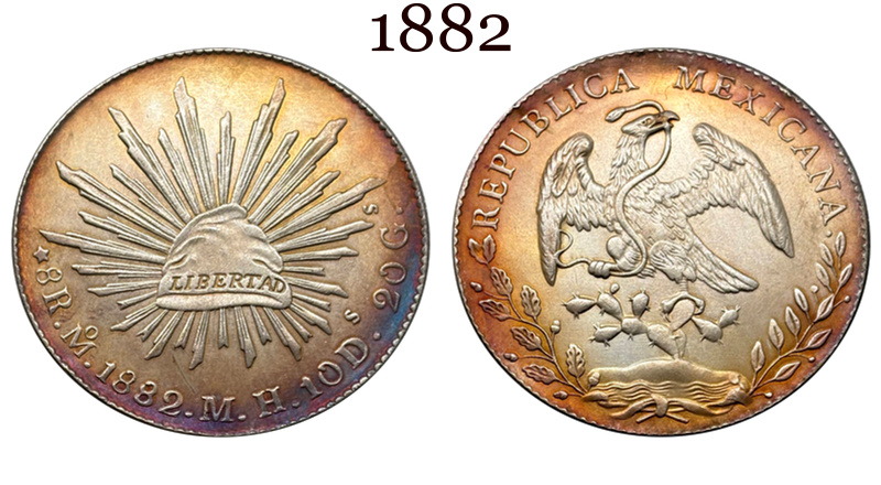 Mexico 1875 1881 1882 1887 1889 1891 1892 1893 1894 8 Reales Eagle With Snake Silver Plated Replica Coin Commemorative Medal,Historical Collectible Art Craft For Enthusiasts