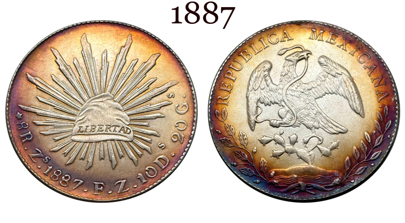 Mexico 1875 1881 1882 1887 1889 1891 1892 1893 1894 8 Reales Eagle With Snake Silver Plated Replica Coin Commemorative Medal,Historical Collectible Art Craft For Enthusiasts
