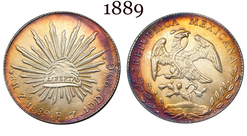 Mexico 1875 1881 1882 1887 1889 1891 1892 1893 1894 8 Reales Eagle With Snake Silver Plated Replica Coin Commemorative Medal,Historical Collectible Art Craft For Enthusiasts