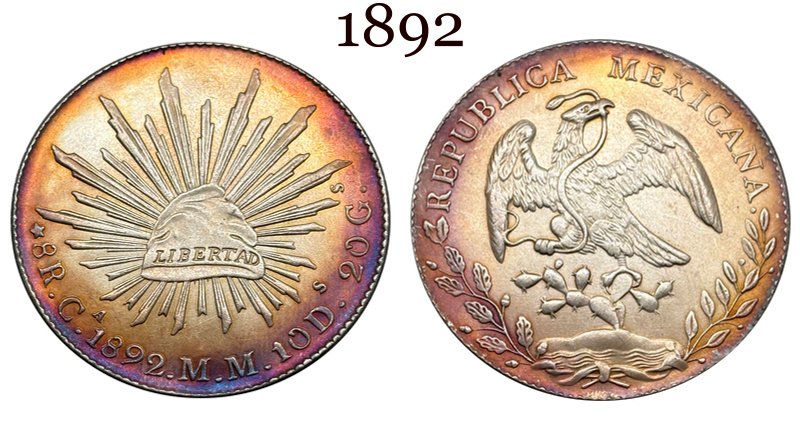 Mexico 1875 1881 1882 1887 1889 1891 1892 1893 1894 8 Reales Eagle With Snake Silver Plated Replica Coin Commemorative Medal,Historical Collectible Art Craft For Enthusiasts