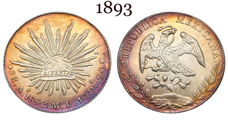 Mexico 1875 1881 1882 1887 1889 1891 1892 1893 1894 8 Reales Eagle With Snake Silver Plated Replica Coin Commemorative Medal,Historical Collectible Art Craft For Enthusiasts