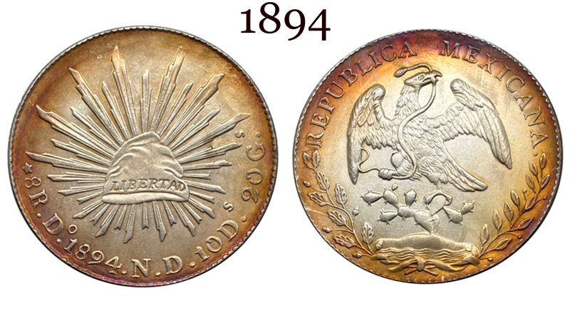 Mexico 1875 1881 1882 1887 1889 1891 1892 1893 1894 8 Reales Eagle With Snake Silver Plated Replica Coin Commemorative Medal,Historical Collectible Art Craft For Enthusiasts