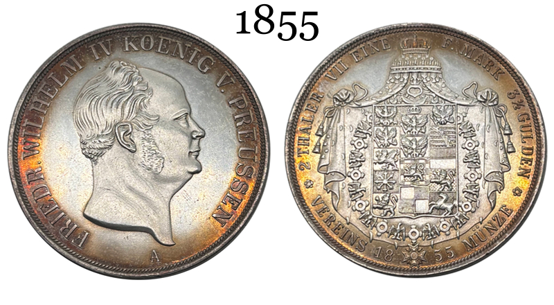 German States Kingdom of Prussia 2 Thaler / 3 1/2 Gulden Friedrich Wilhelm IV 1855 Plated Silver Replica Coin Commemorative Medal,Historical Collectible Art Craft For Enthusiasts