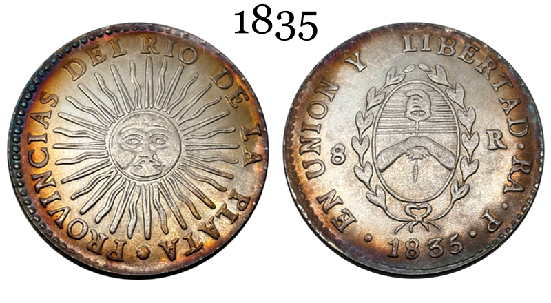 Argentina 1826 1827 1831 1835 1836 8 Reales Provincias del Rio de la Silver Plated Metal  Replica Coin Commemorative Medal,Historical Collectible Art Craft For Enthusiasts