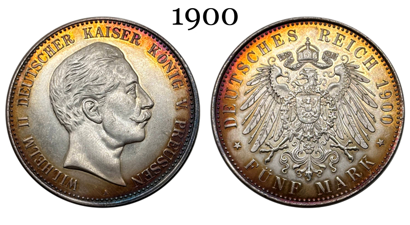 German States 1900 5 Mark William II Kingdom Of Prussia Silver Plated Replica Coin Commemorative Medal,Historical Collectible Art Craft For Enthusiasts