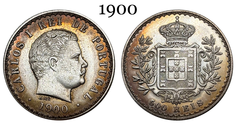 Portugal 1893 1894 1900 500 Reis Charles I Carlos Wreath Silver Plated Replica Coin Commemorative Medal,Historical Collectible Art Craft For Enthusiasts
