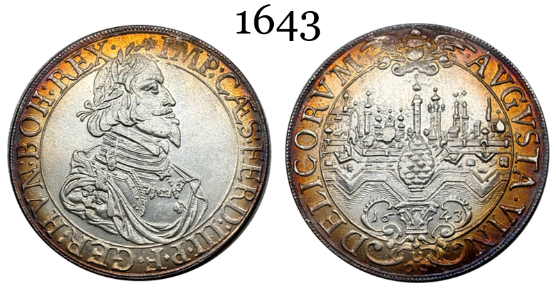 German States Free city of Augsburg 1 Thaler Ferdinand III 1643 Silver Plated Replica Coin Commemorative Medal,Historical Collectible Art Craft For Enthusiasts