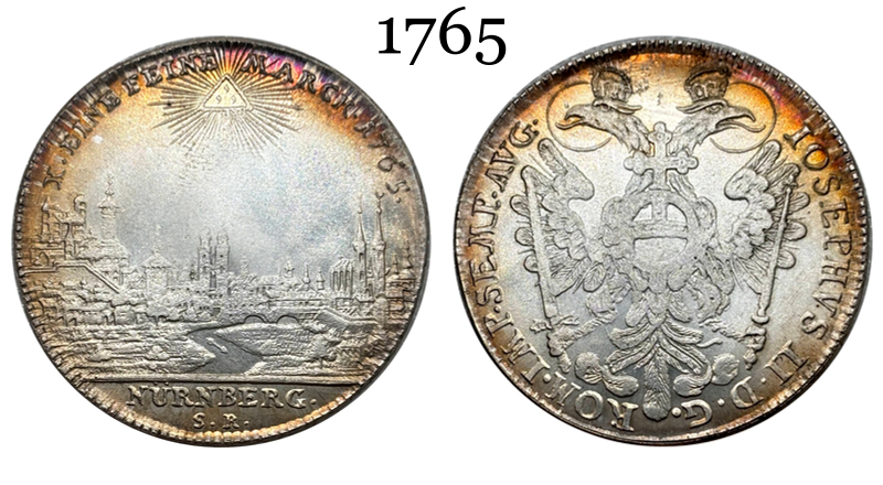German States 1765 1 Thaler Free Imperial City Of Nuremberg Silver Plated Replica Coin Commemorative Medal,Historical Collectible Art Craft For Enthusiasts