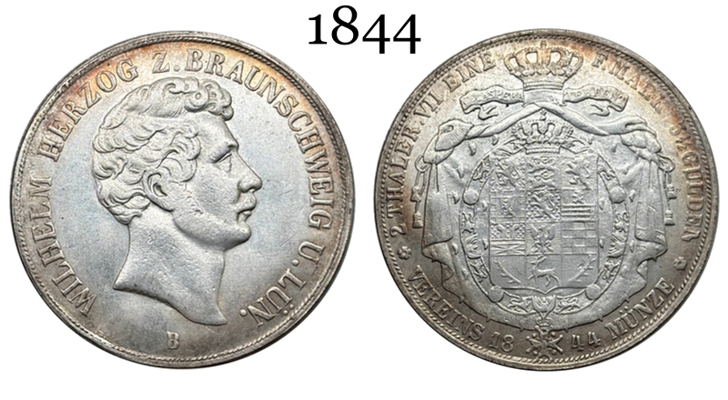 German States 1844 B 1854 B 2 Thaler 3 1/2 Gulden William Silver Plated Replica Coin Commemorative Medal,Historical Collectible Art Craft For Enthusiasts
