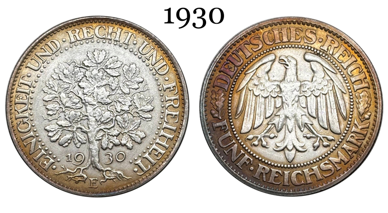 Germany Empire 5 Reichsmark Marks 1927 1928 1930 1932 Silver Plated Replica Coin Commemorative Medal,Historical Collectible Art Craft For Enthusiasts