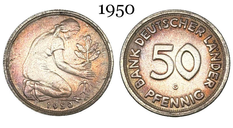 Federal Republic Bank of Germany States 1950 50 Pfennigs Silver Plated Replica Coin Commemorative Medal,Historical Collectible Art Craft For Enthusiasts