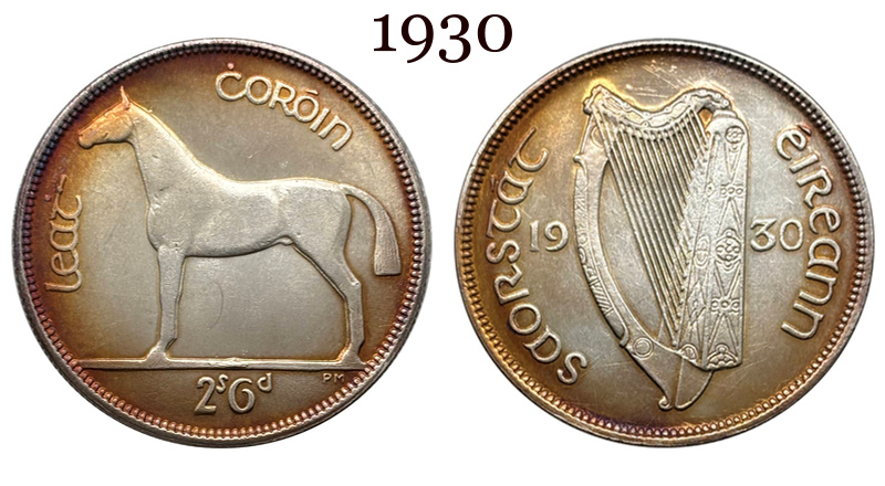 Ireland 1928 1930 1931 1933 1934 1937 Half Crown 2 Shillings 6 Pence Silver Plated Metal Replica Coin Commemorative Medal,Historical Collectible Art Craft For Enthusiasts