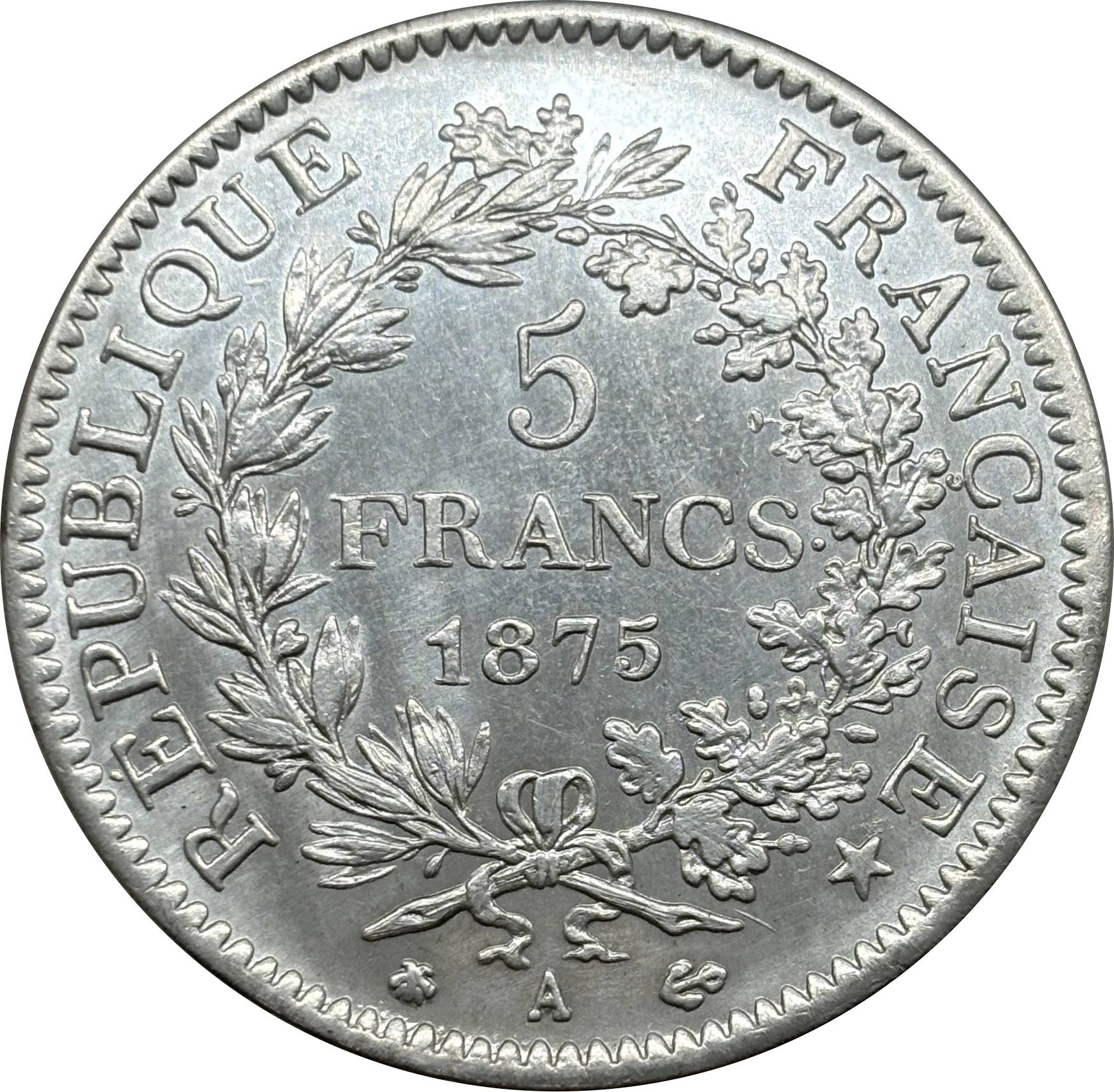 France 5 Francs 1875 Fifth Republic Metropolitan Silver Plated Replica Coin Commemorative Medal,Historical Collectible Art Craft For Enthusiasts