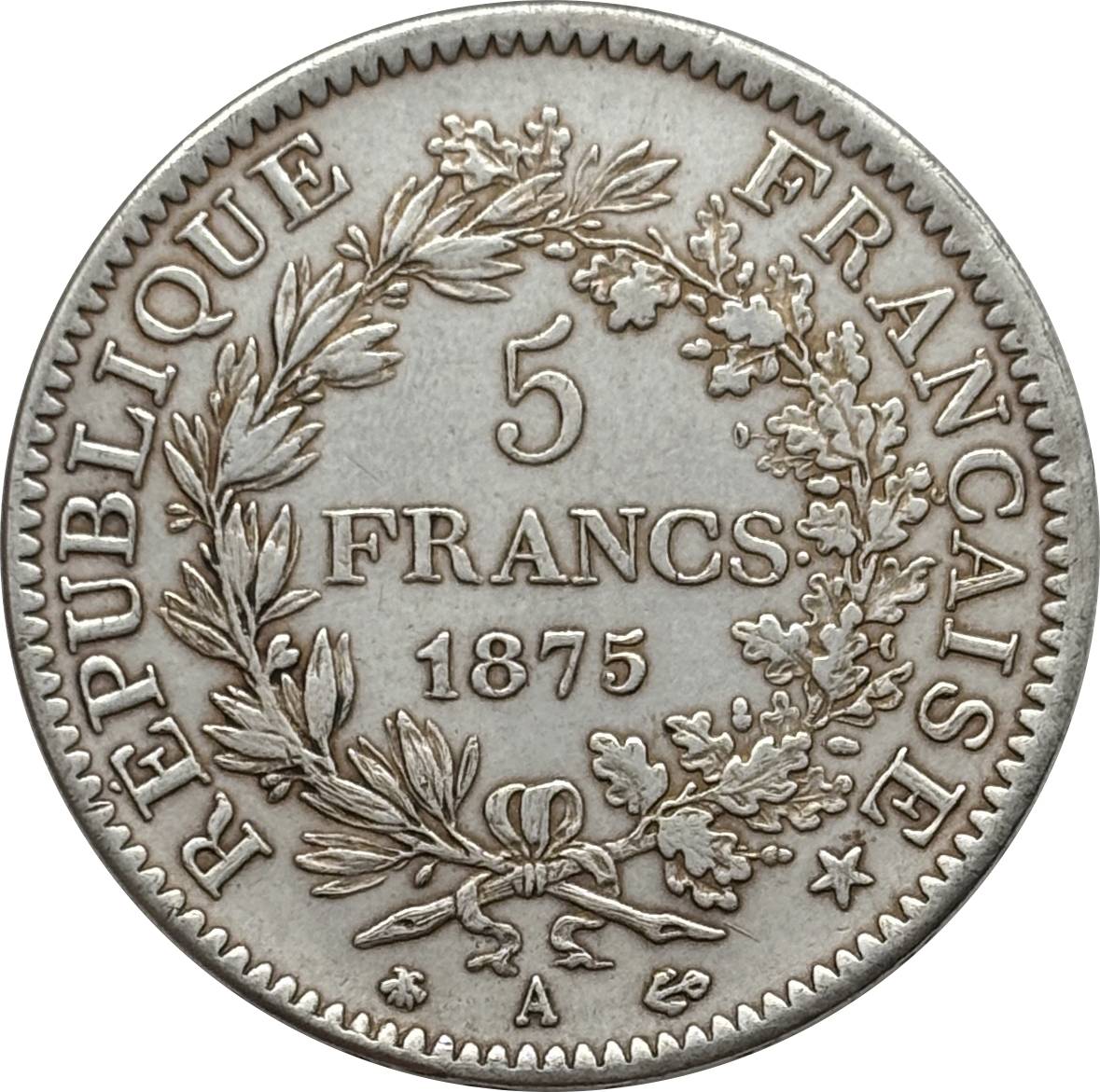 France 5 Francs 1875 Fifth Republic Metropolitan Silver Plated Replica Coin Commemorative Medal,Historical Collectible Art Craft For Enthusiasts