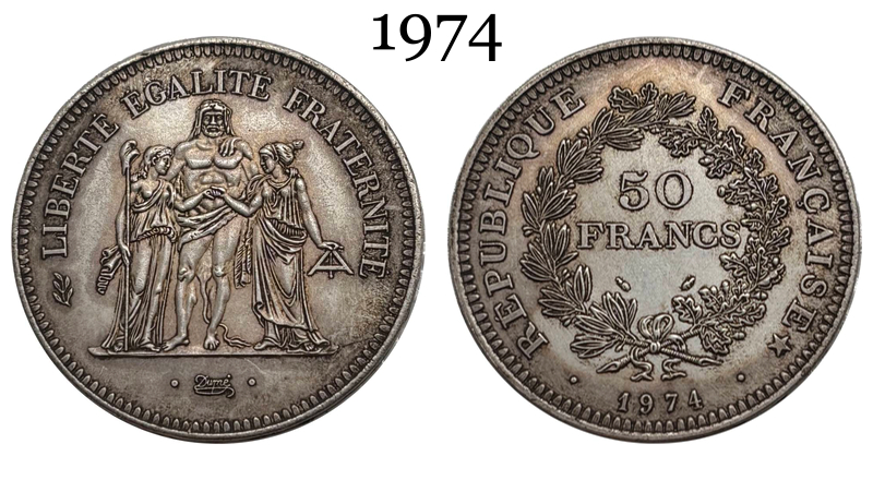 France 1974 1975 1976 1977 1978 1979 1980 50 Francs Hercule Silver Plated Replica Coin Commemorative Medal,Historical Collectible Art Craft For Enthusiasts
