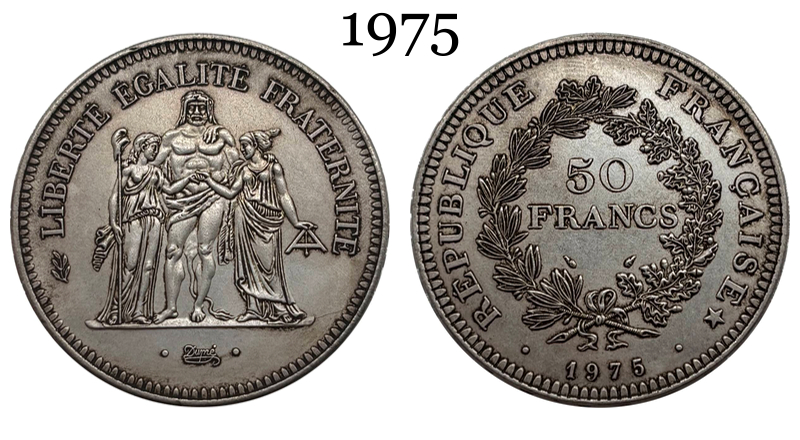 France 1974 1975 1976 1977 1978 1979 1980 50 Francs Hercule Silver Plated Replica Coin Commemorative Medal,Historical Collectible Art Craft For Enthusiasts
