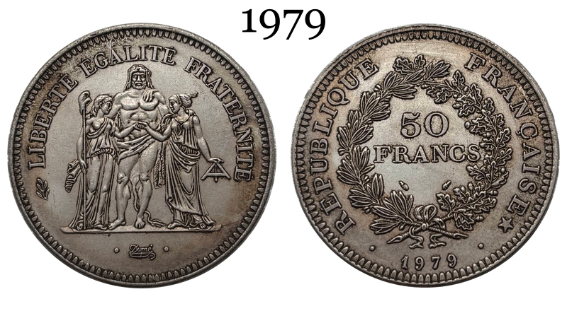 France 1974 1975 1976 1977 1978 1979 1980 50 Francs Hercule Silver Plated Replica Coin Commemorative Medal,Historical Collectible Art Craft For Enthusiasts
