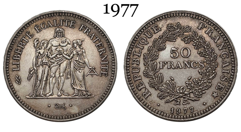 France 1974 1975 1976 1977 1978 1979 1980 50 Francs Hercule Silver Plated Replica Coin Commemorative Medal,Historical Collectible Art Craft For Enthusiasts