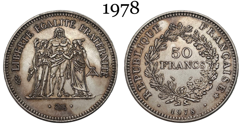 France 1974 1975 1976 1977 1978 1979 1980 50 Francs Hercule Silver Plated Replica Coin Commemorative Medal,Historical Collectible Art Craft For Enthusiasts