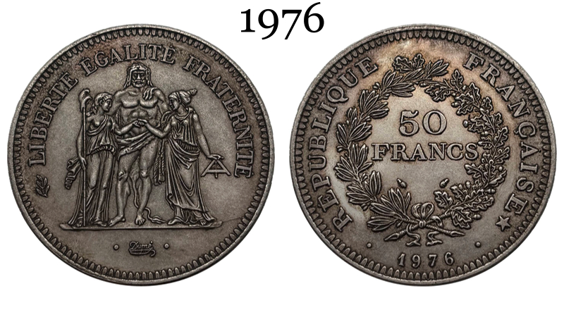 France 1974 1975 1976 1977 1978 1979 1980 50 Francs Hercule Silver Plated Replica Coin Commemorative Medal,Historical Collectible Art Craft For Enthusiasts