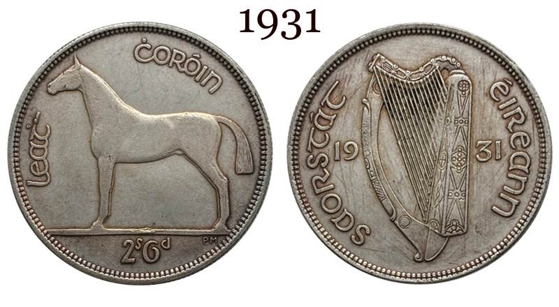 Ireland 1928 1930 1931 1933 1934 1937 Half Crown 2 Shillings 6 Pence Silver Plated Metal Replica Coin Commemorative Medal,Historical Collectible Art Craft For Enthusiasts