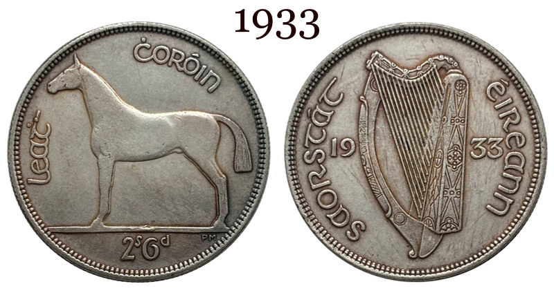 Ireland 1928 1930 1931 1933 1934 1937 Half Crown 2 Shillings 6 Pence Silver Plated Metal Replica Coin Commemorative Medal,Historical Collectible Art Craft For Enthusiasts