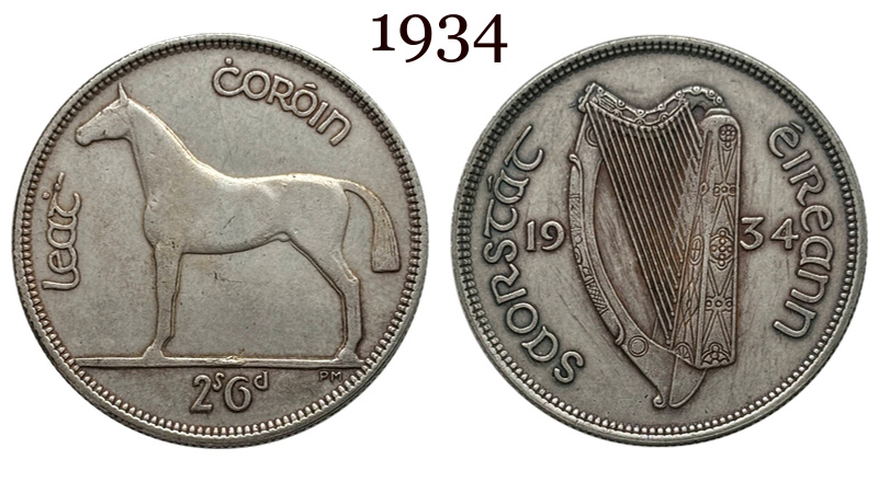 Ireland 1928 1930 1931 1933 1934 1937 Half Crown 2 Shillings 6 Pence Silver Plated Metal Replica Coin Commemorative Medal,Historical Collectible Art Craft For Enthusiasts