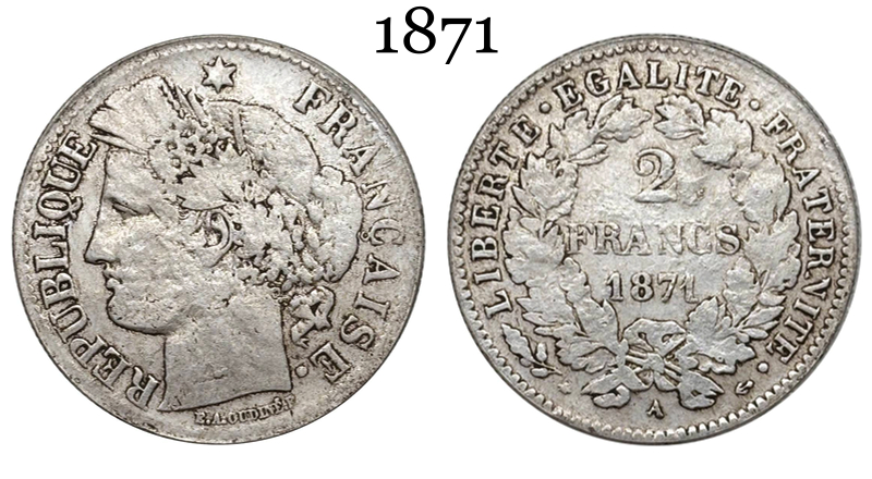 France 1871 A 2 Francs Cupronickel Silver Plated Replica Coin Commemorative Medal,Historical Collectible Art Craft For Enthusiasts