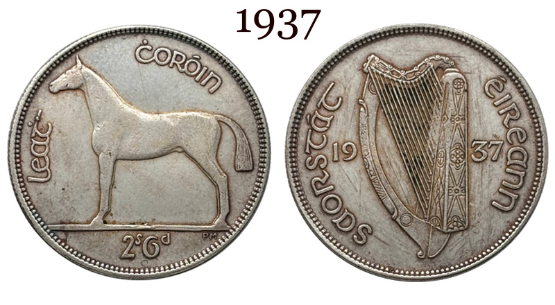 Ireland 1928 1930 1931 1933 1934 1937 Half Crown 2 Shillings 6 Pence Silver Plated Metal Replica Coin Commemorative Medal,Historical Collectible Art Craft For Enthusiasts