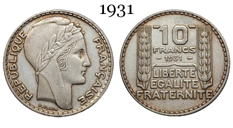 France 10 Francs 1930 1931 1932 1933 1934 Liberte Republic Silver Plated Replica Coin Commemorative Medal,Historical Collectible Art Craft For Enthusiasts
