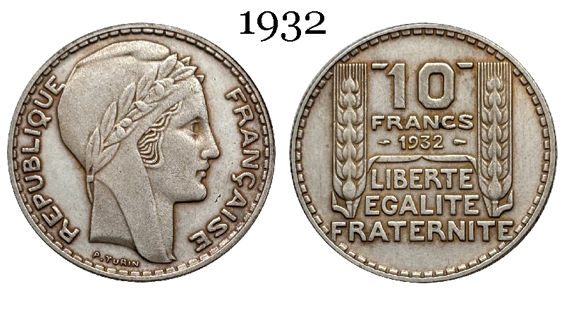France 10 Francs 1930 1931 1932 1933 1934 Liberte Republic Silver Plated Replica Coin Commemorative Medal,Historical Collectible Art Craft For Enthusiasts