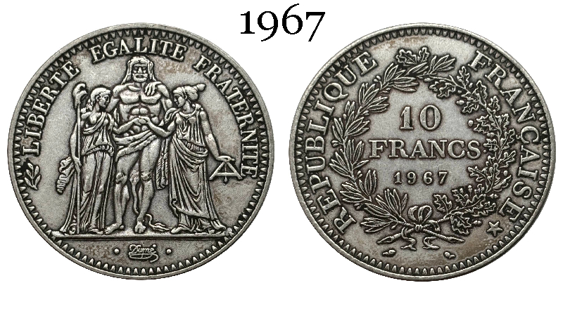 France 10 Francs 1965 1966 1967 1968 1969 1970 1971 Fifth Republic Metropolitan Silver Plated Replica Coin Commemorative Medal,Historical Collectible Art Craft For Enthusiasts