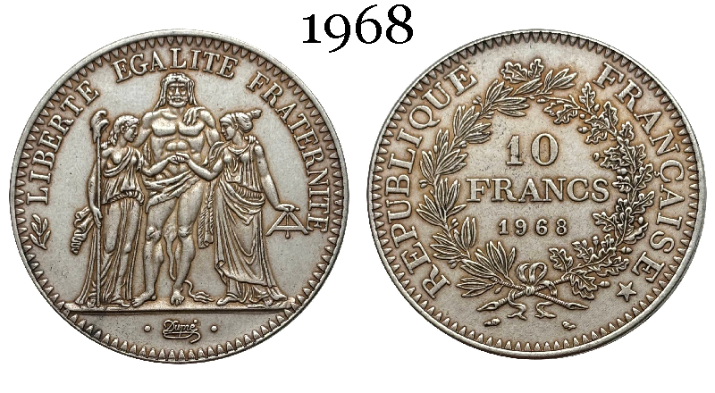 France 10 Francs 1965 1966 1967 1968 1969 1970 1971 Fifth Republic Metropolitan Silver Plated Replica Coin Commemorative Medal,Historical Collectible Art Craft For Enthusiasts