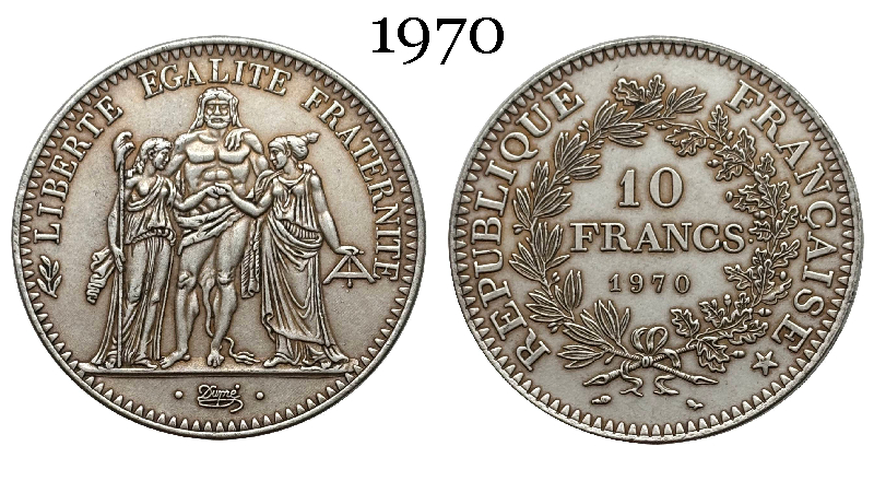 France 10 Francs 1965 1966 1967 1968 1969 1970 1971 Fifth Republic Metropolitan Silver Plated Replica Coin Commemorative Medal,Historical Collectible Art Craft For Enthusiasts