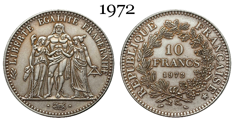 France 10 Francs 1965 1966 1967 1968 1969 1970 1971 Fifth Republic Metropolitan Silver Plated Replica Coin Commemorative Medal,Historical Collectible Art Craft For Enthusiasts