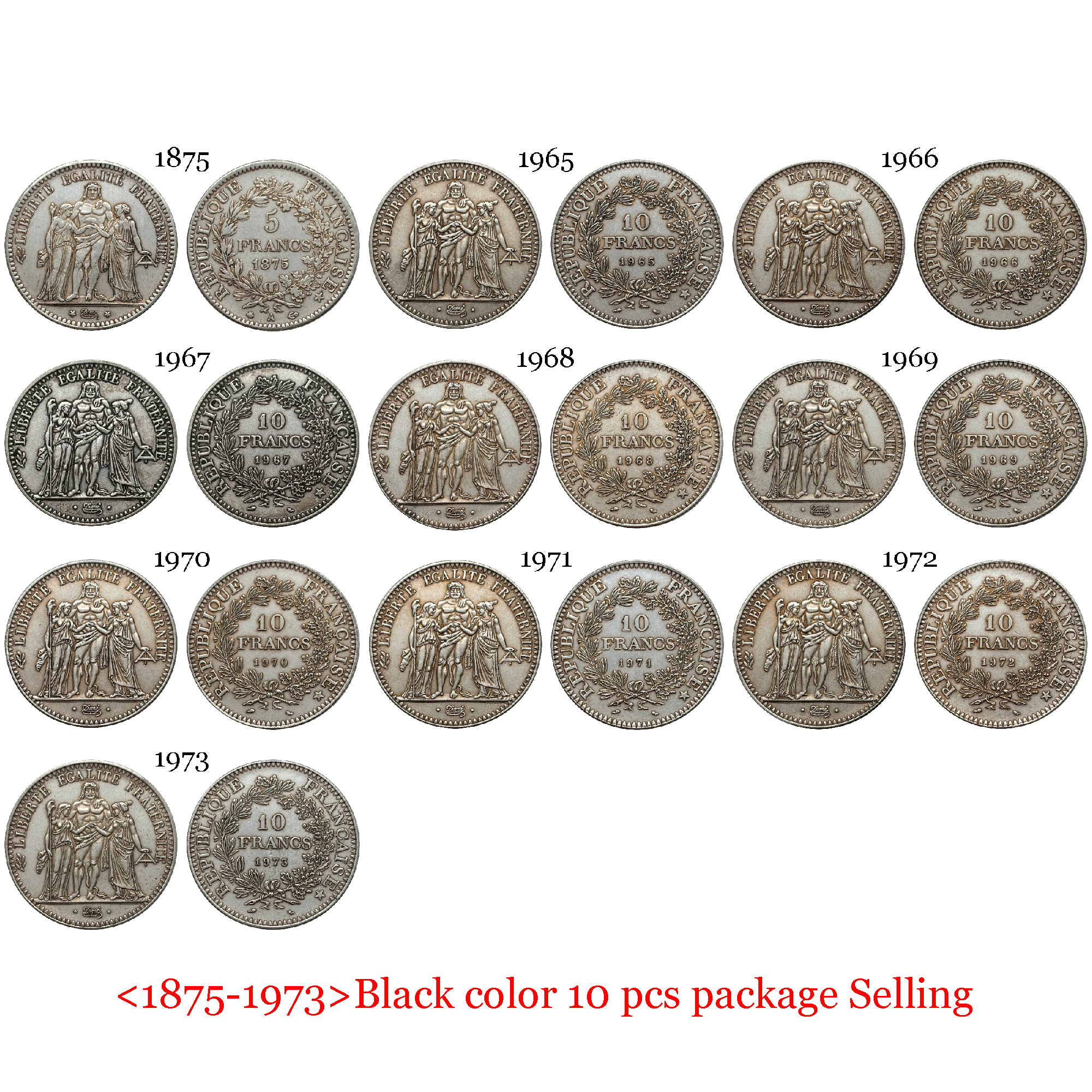 France Metropolitan 1965- 1973 10 Pcs Sell 10 Francs Fifth Republic Cupronickel Plated Silver Replica Coin Commemorative Medal,Historical Collectible Art Craft For Enthusiasts