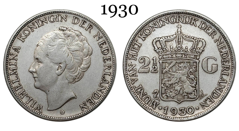 Netherlands 1929 1930 1931 1932 2 1/2 Gulden Wilhelmina I Silver Plated Metal Replica Coin Commemorative Medal,Historical Collectible Art Craft For Enthusiasts