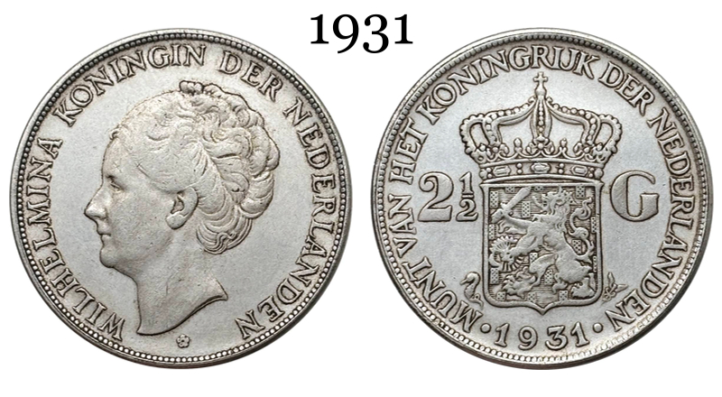 Netherlands 1929 1930 1931 1932 2 1/2 Gulden Wilhelmina I Silver Plated Metal Replica Coin Commemorative Medal,Historical Collectible Art Craft For Enthusiasts