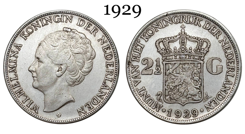 Netherlands 1929 1930 1931 1932 2 1/2 Gulden Wilhelmina I Silver Plated Metal Replica Coin Commemorative Medal,Historical Collectible Art Craft For Enthusiasts