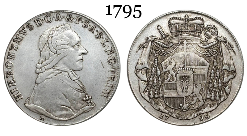 Austrian States 1795 1 Thaler Hieronymus Von Colloredo Silver Plated Metal Replica Coin Commemorative Medal,Historical Collectible Art Craft For Enthusiasts